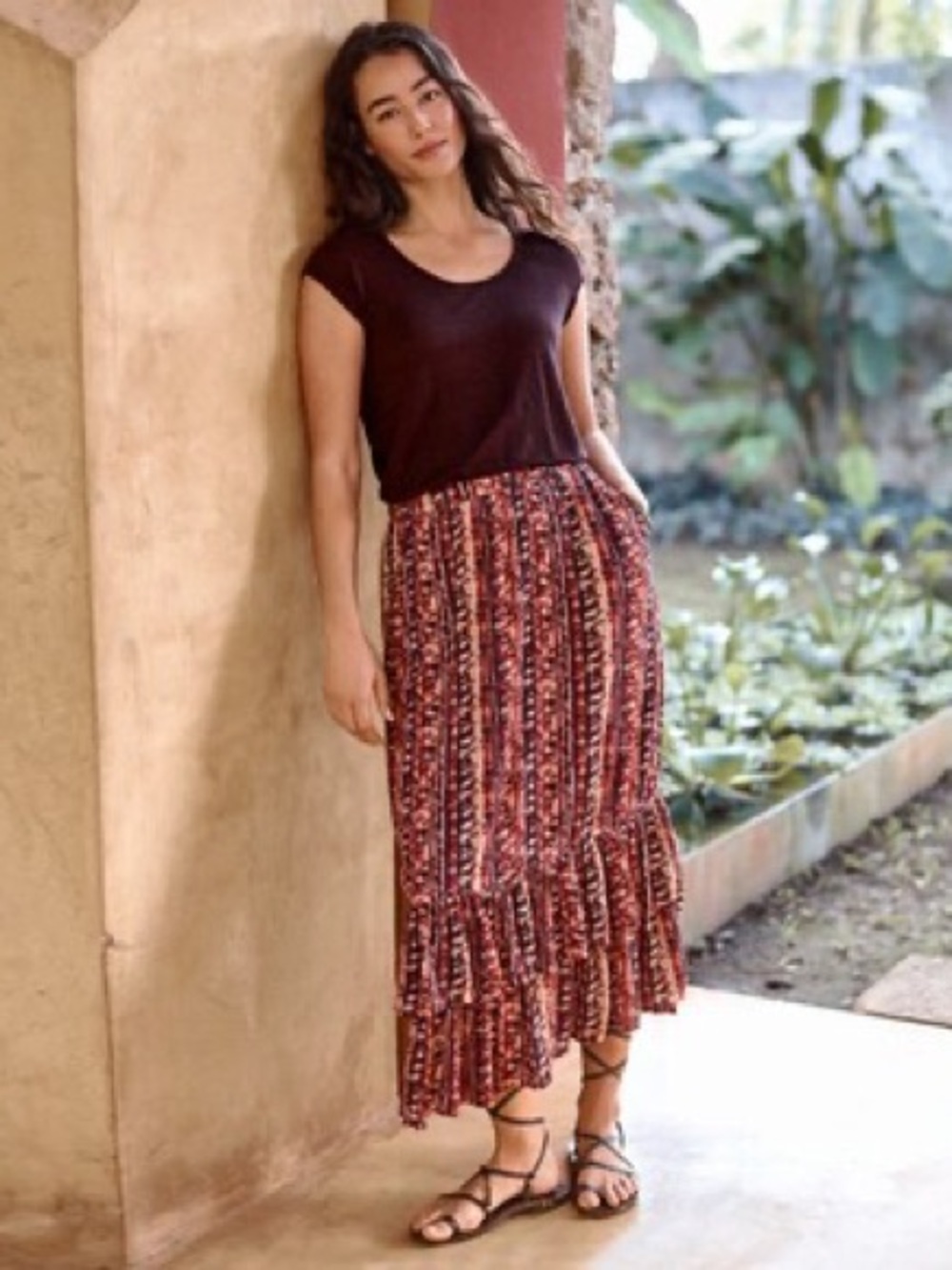 Garnet Hill Onada Ruffle midi maxi Skirt pockets size medium women’s